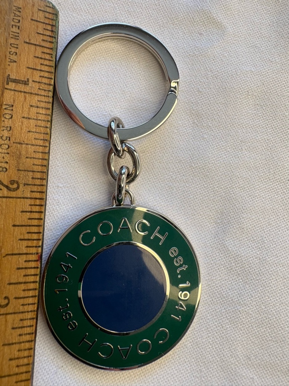 Coach Silver Keyring with Navy Center and Green Outer Ring